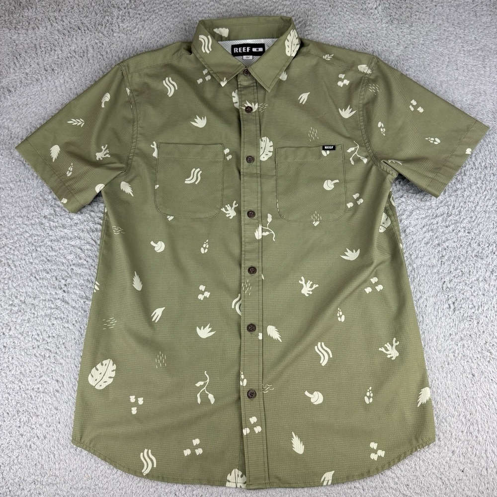 REEF BLOOM Men's Short Sleeve Woven Technical Shirt Green Size Small